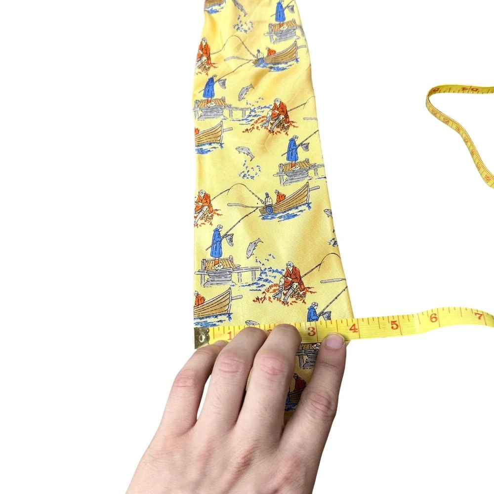 Massimo Livio Necktie Mens OS Yellow Fishing Boat Novelty Silk Made in Italy
